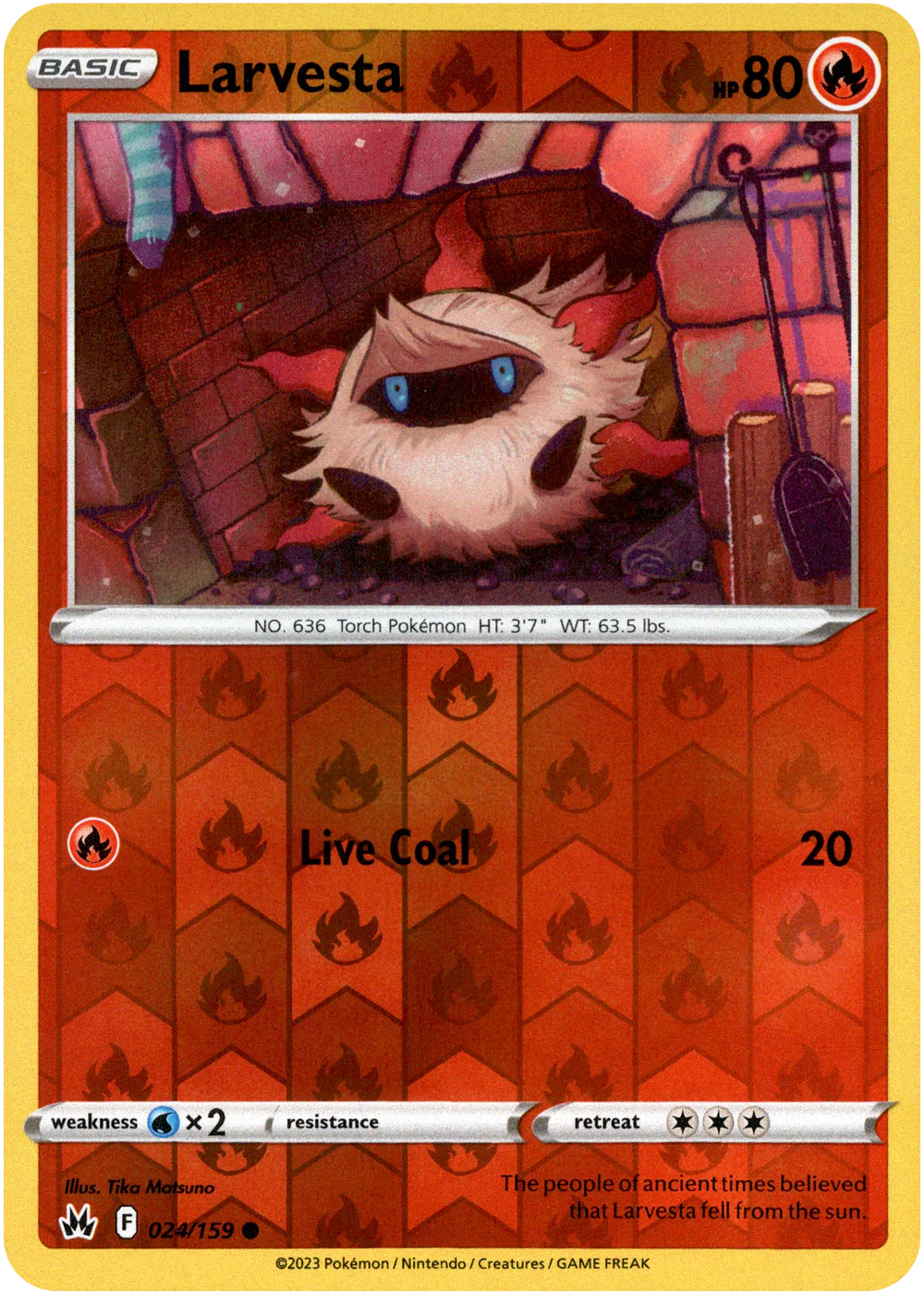 Larvesta 024/159 Crown Zenith Reverse Holo Common Pokemon Card