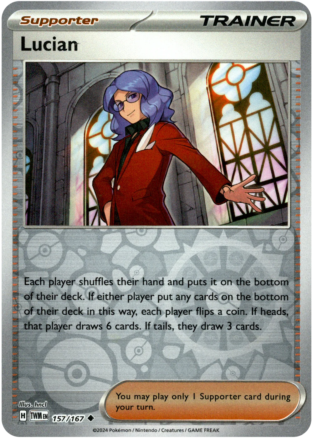 Lucian 157/167 Scarlet and Violet Twilight Masquerade Reverse Holo Uncommon Pokemon Card