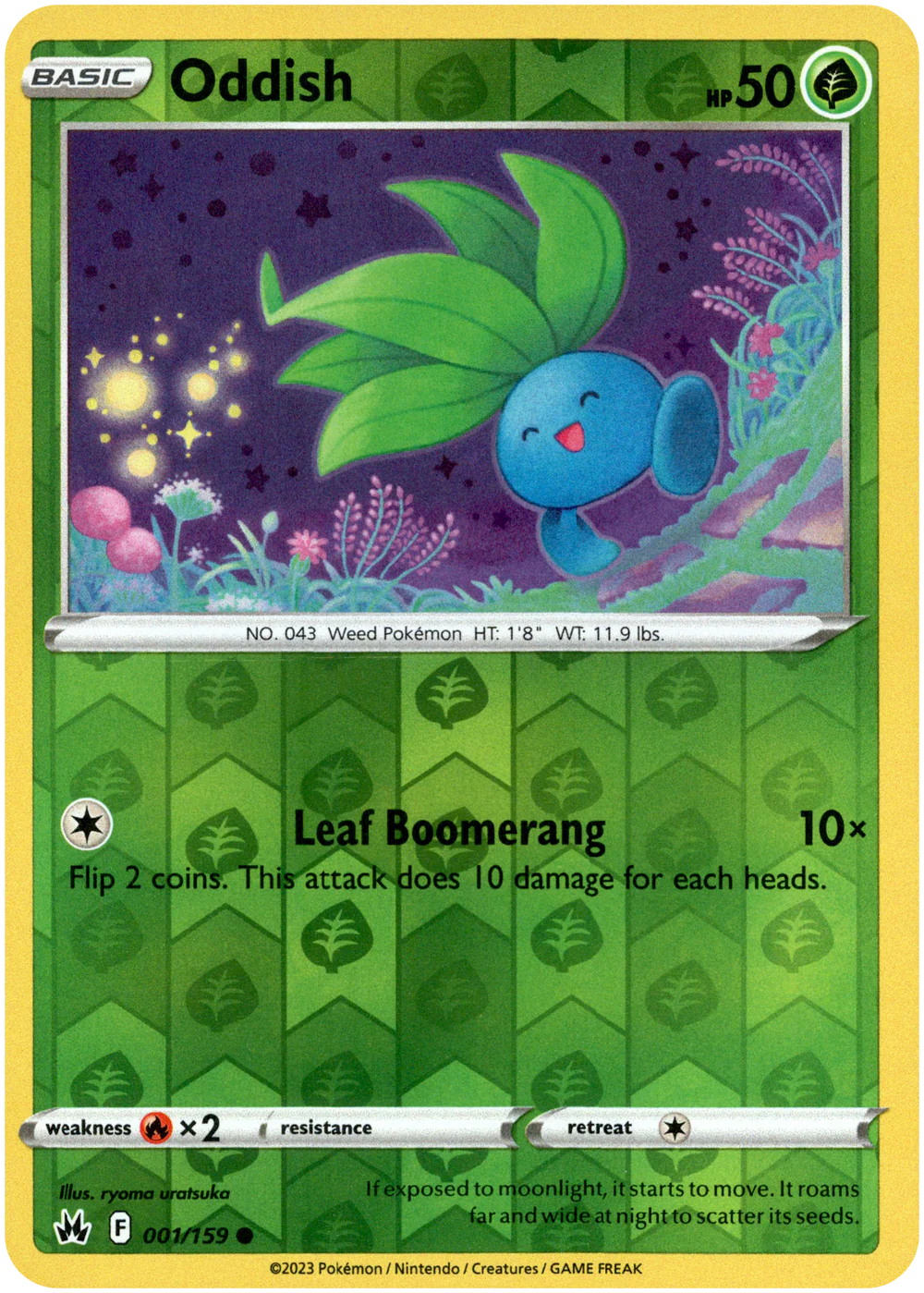 Oddish 001/159 Crown Zenith Reverse Holo Common Pokemon Card