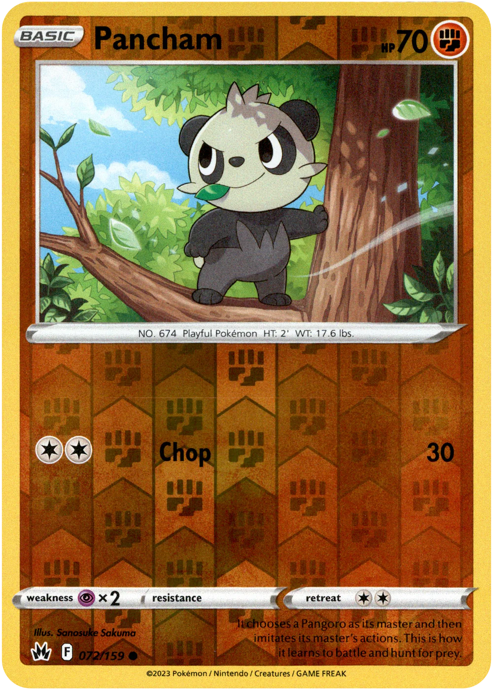 Pancham 072/159 Crown Zenith Reverse Holo Common Pokemon Card | Gogi  Collectables