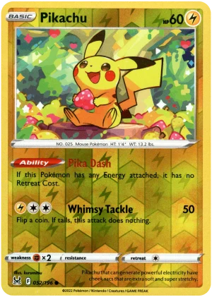 Pikachu 052/196 SWSH Lost Origin Reverse Holo Common Pokemon Card