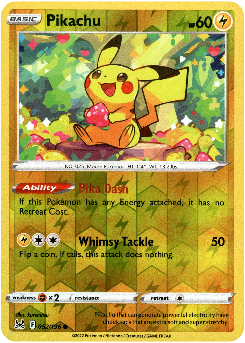 Pikachu 052/196 SWSH Lost Origin Reverse Holo Common Pokemon Card