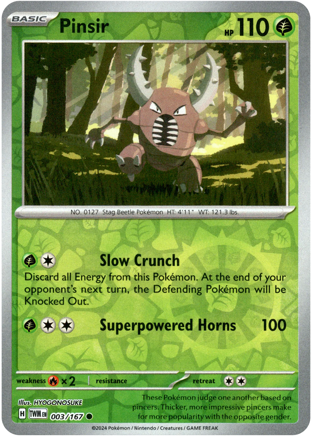 Pinsir 003/167 Scarlet and Violet Twilight Masquerade Reverse Holo Common Pokemon Card