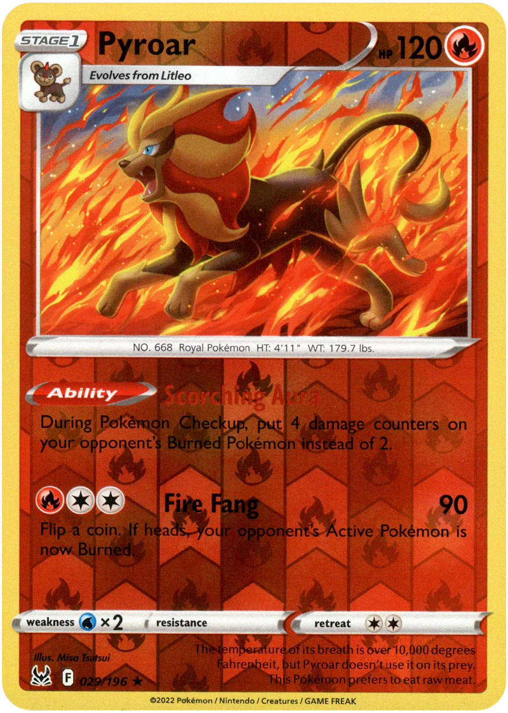 Pyroar 029/196 SWSH Lost Origin Reverse Holo Rare Pokemon Card