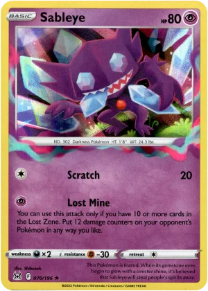Sableye 070/196 SWSH Lost Origin Holo Rare Pokemon Card