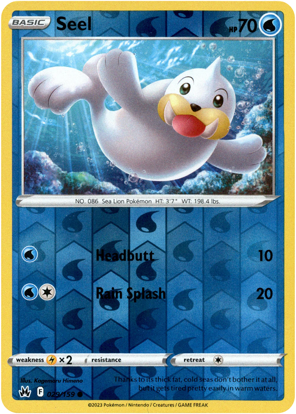 Seel 029/159 Crown Zenith Reverse Holo Common Pokemon Card