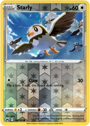 Starly 110/159 Crown Zenith Reverse Holo Common Pokemon Card