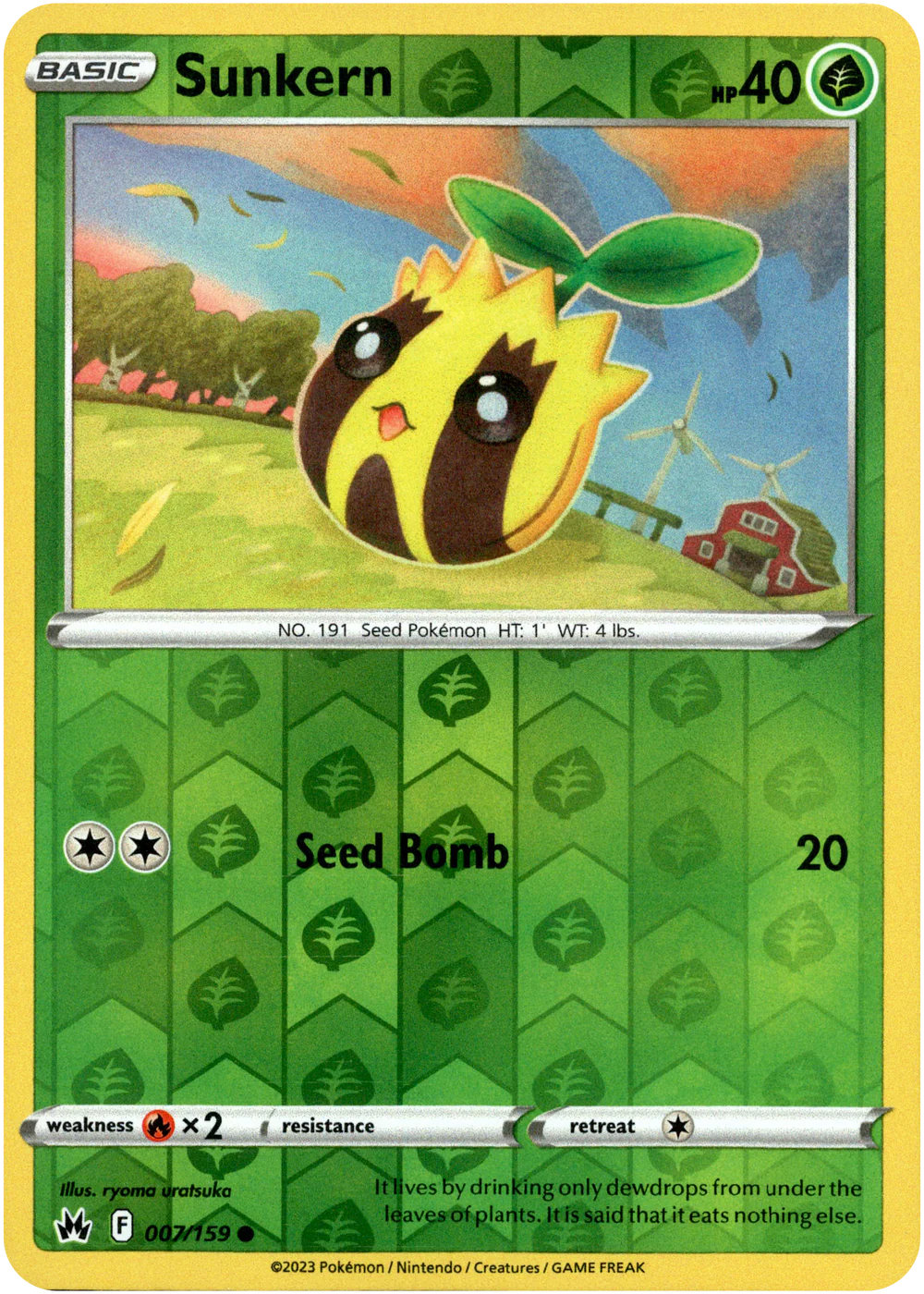 Sunkern 007/159 Crown Zenith Reverse Holo Common Pokemon Card