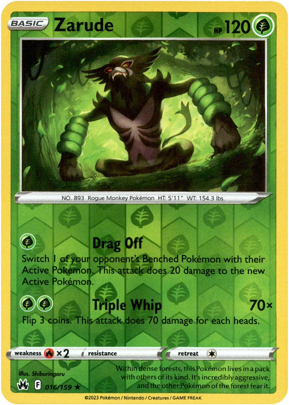 Zarude 016/159 Crown Zenith Reverse Holo Rare Pokemon Card | Gogi  Collectables