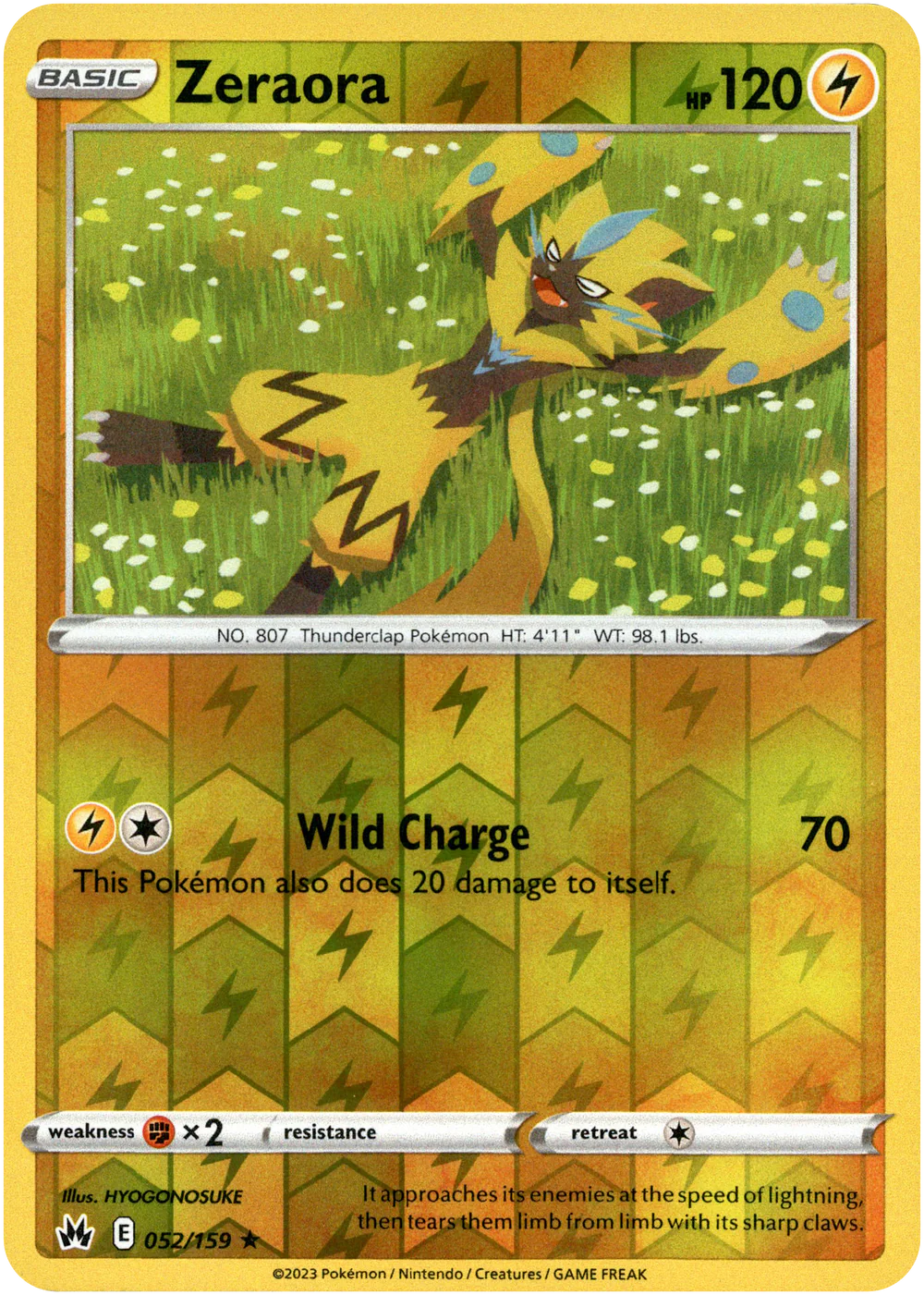 Zeraora 052/159 Crown Zenith Reverse Holo Rare Pokemon Card