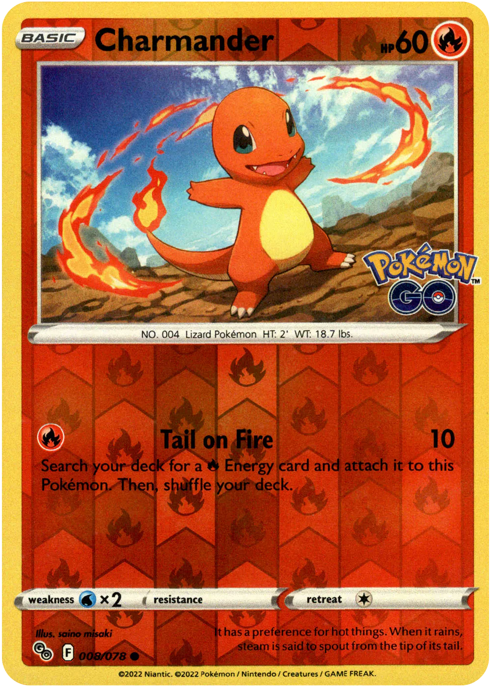 Charmander 008/078 SWSH Pokemon Go Reverse Holo Common Pokemon Card