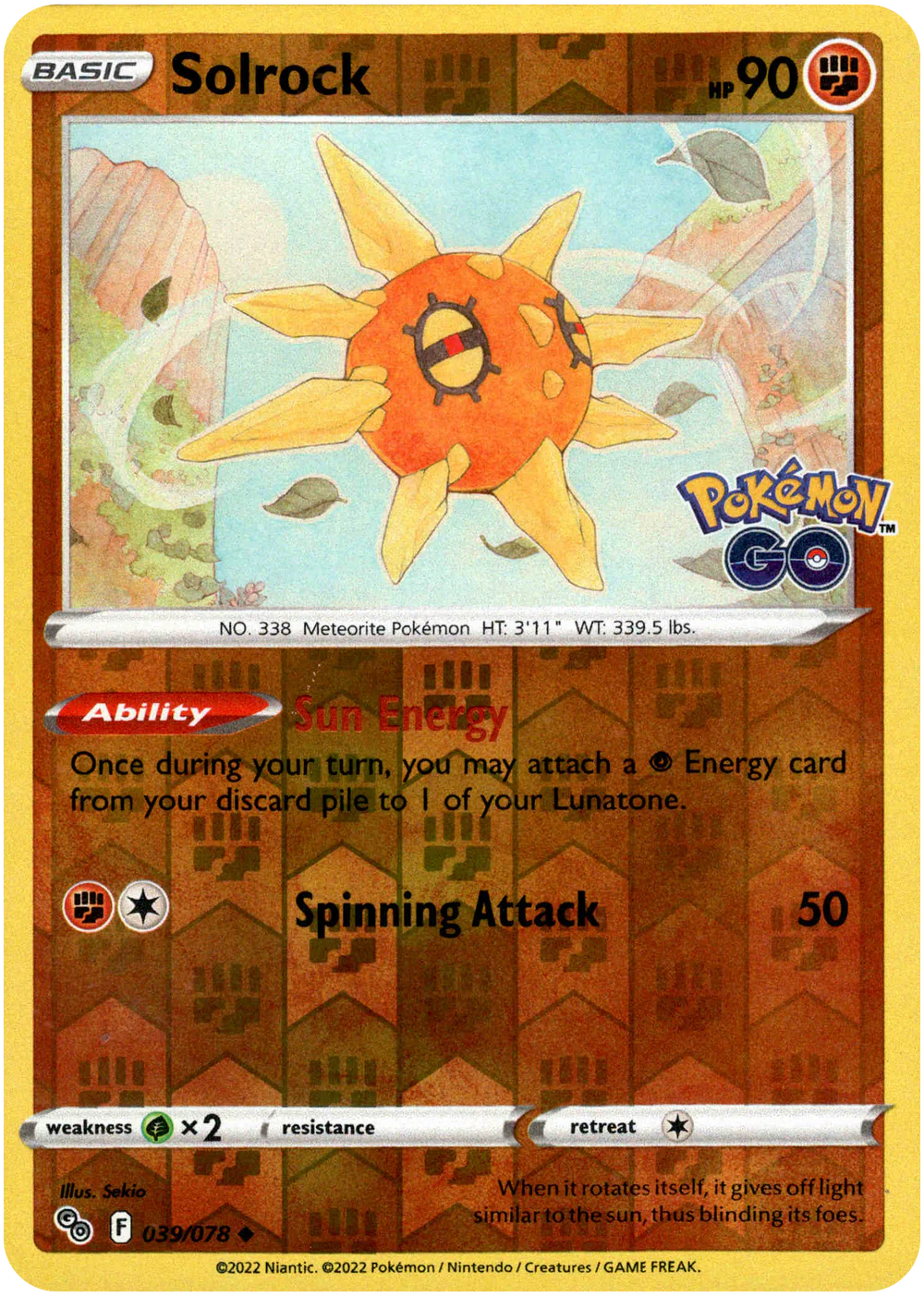 Solrock 039/078 SWSH Pokemon Go Reverse Holo Uncommon Pokemon Card