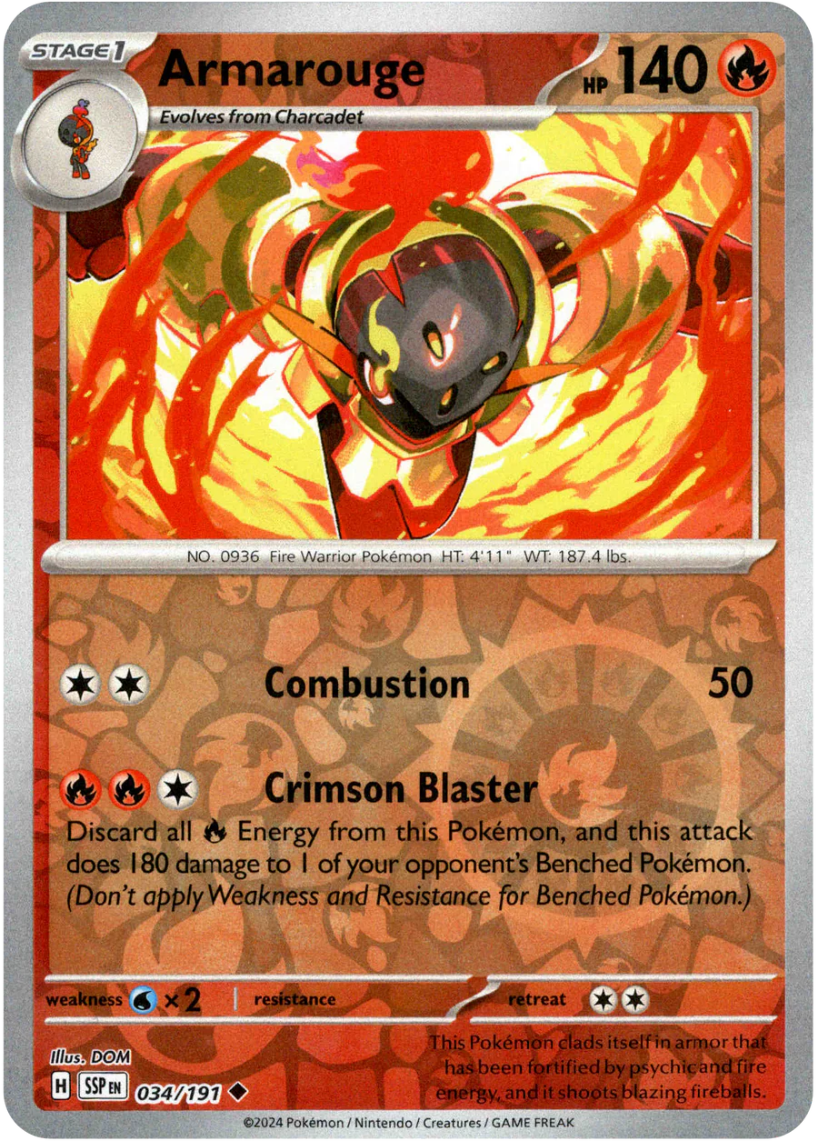 Armarouge 034/191 Scarlet and Violet Surging Sparks Reverse Holo Uncommon Pokemon Card