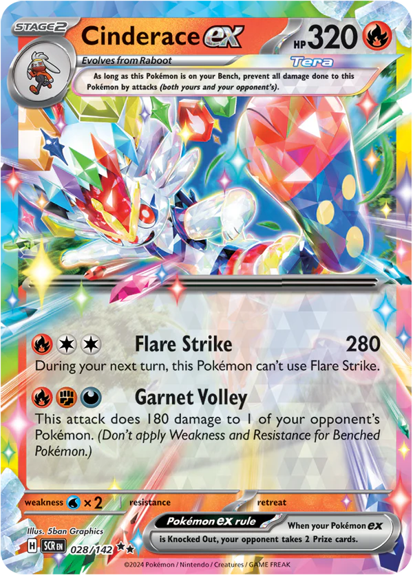 Cinderace ex 028/142 Scarlet and Violet Stellar Crown Ultra Rare Pokemon Card