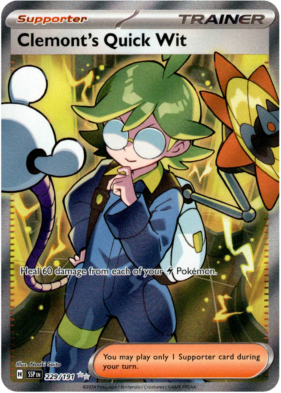 Clemont's Quick Wit 229/191 Scarlet and Violet Surging Sparks Full Art Rare Pokemon Card