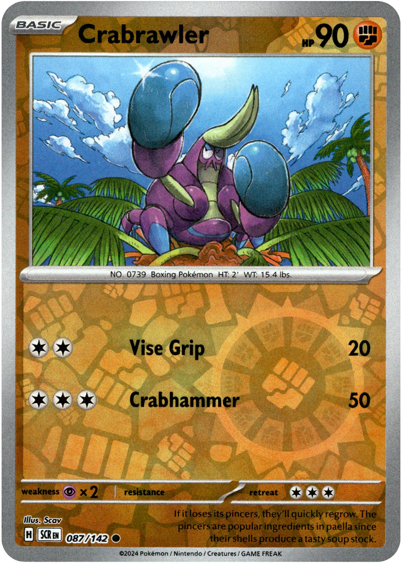 Crabrawler 087/142 Scarlet and Violet Stellar Crown Reverse Holo Common Pokemon Card