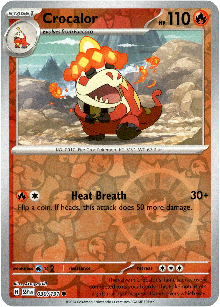 Crocalor 030/191 Scarlet and Violet Surging Sparks Reverse Holo Common Pokemon Card