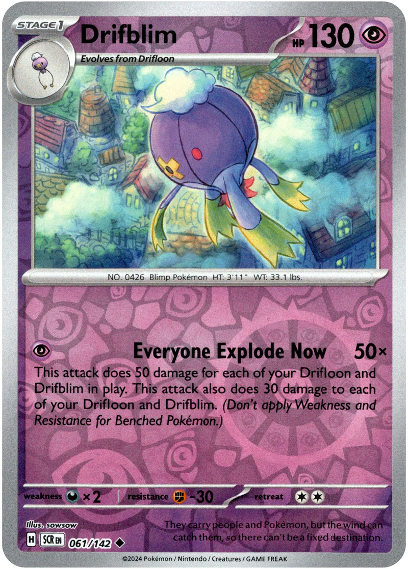 Drifblim 061/142 Scarlet and Violet Stellar Crown Reverse Holo Uncommon Pokemon Card