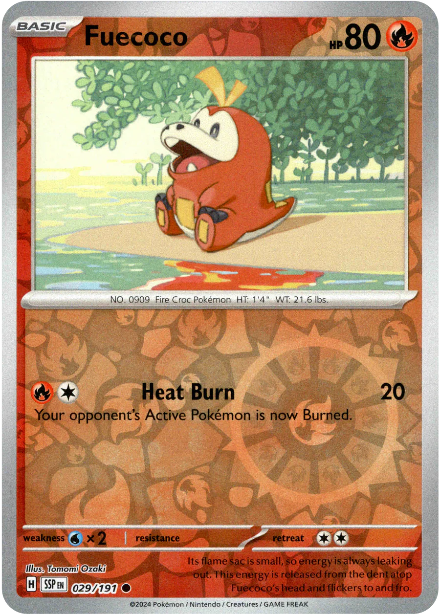 Fuecoco 029/191 Scarlet and Violet Surging Sparks Reverse Holo Common Pokemon Card