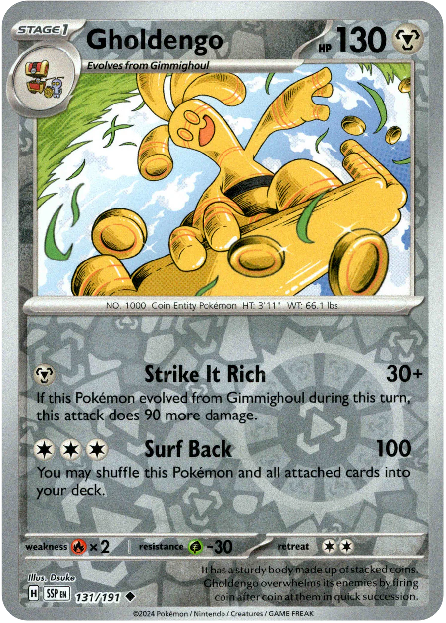 Gholdengo 131/191 Scarlet and Violet Surging Sparks Reverse Holo Uncommon Pokemon Card