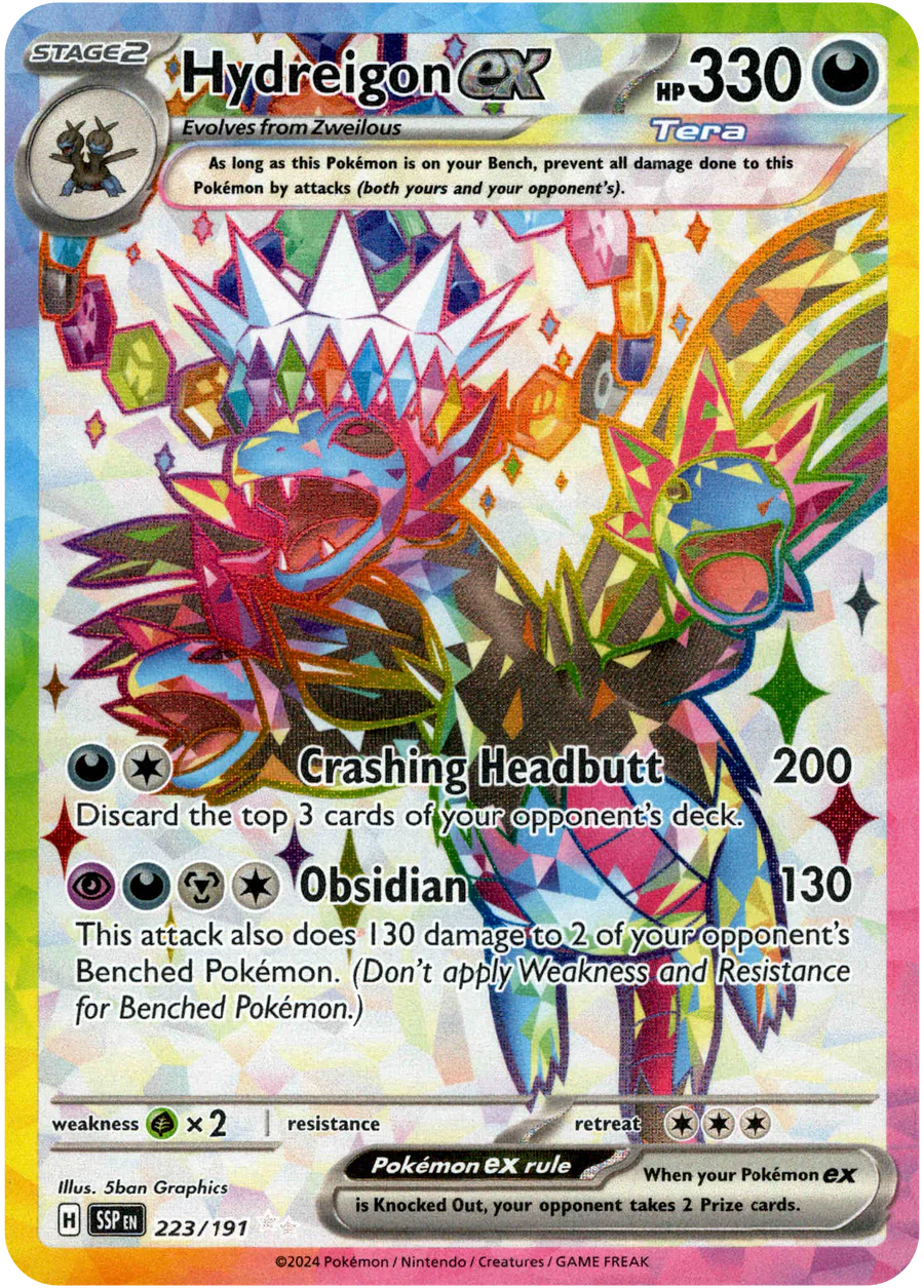shiny hydreigon pokemon card ex 223/191 Scarlet and Violet Surging Sparks Full Art Rare the Defending Pokemon cant retreat. hydreigon pokemon card shiny Hydreigon