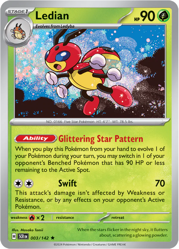 Ledian 003/142 Scarlet and Violet Stellar Crown Holo Rare Pokemon Card