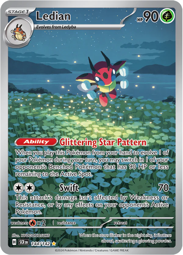 Ledian 144/142 Scarlet and Violet Stellar Crown Illustration Rare Pokemon Card