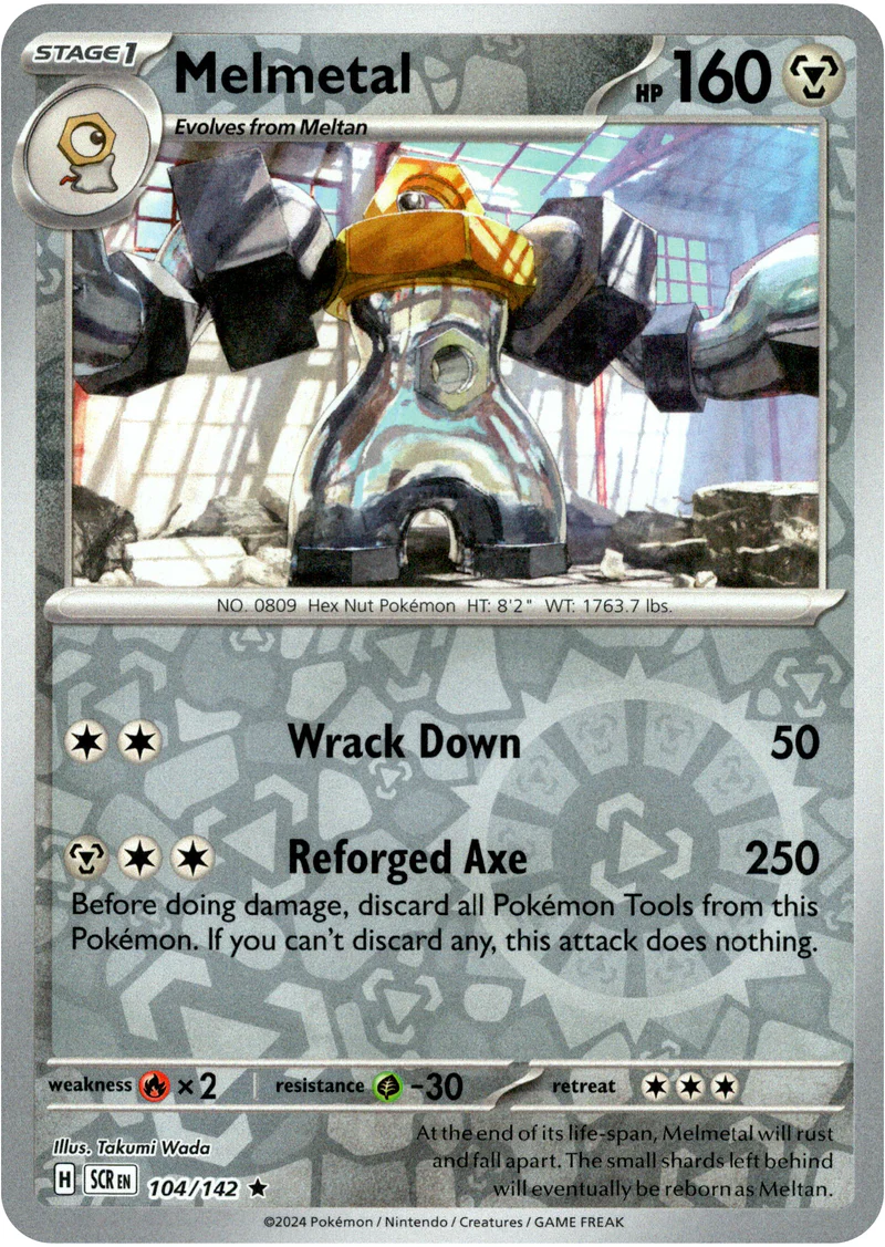 Melmetal 104/142 Scarlet and Violet Stellar Crown Reverse Holo Rare Pokemon Card