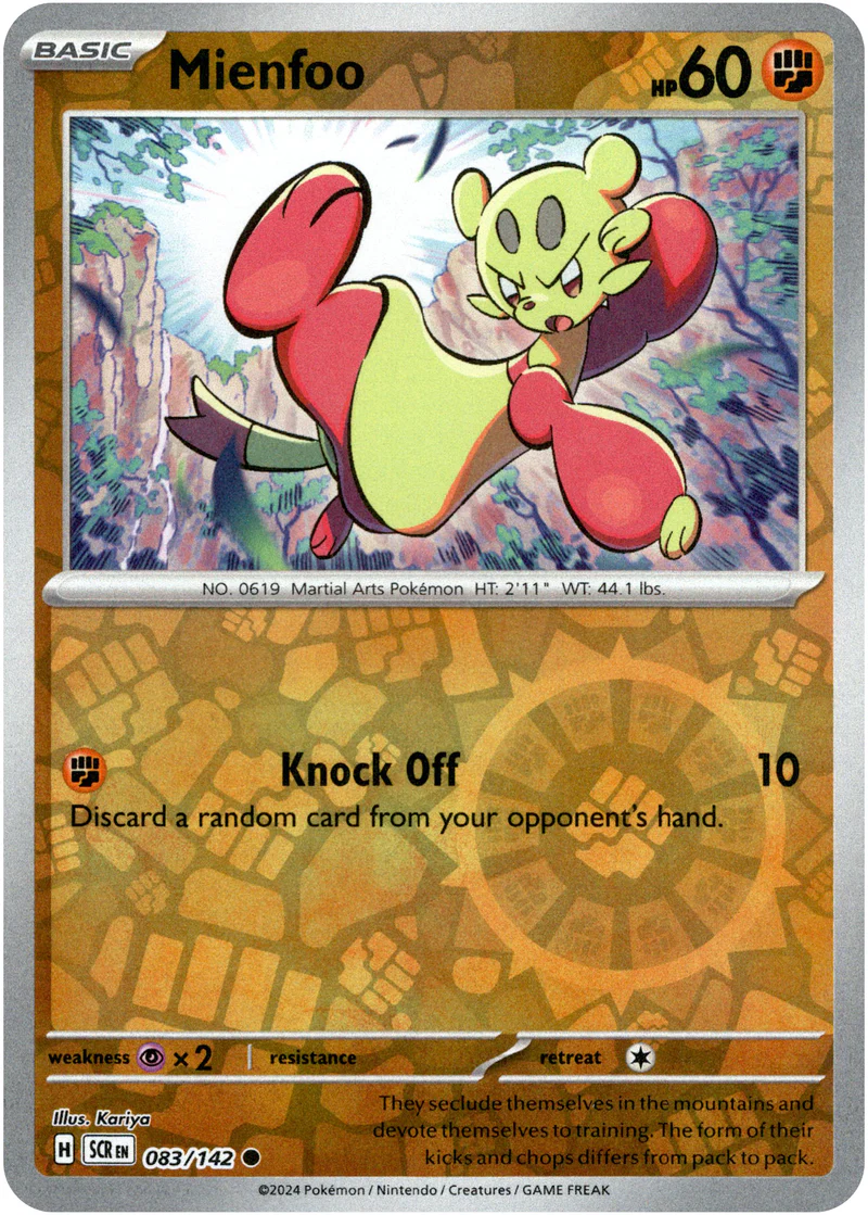 Mienfoo 083/142 Scarlet and Violet Stellar Crown Reverse Holo Common Pokemon Card