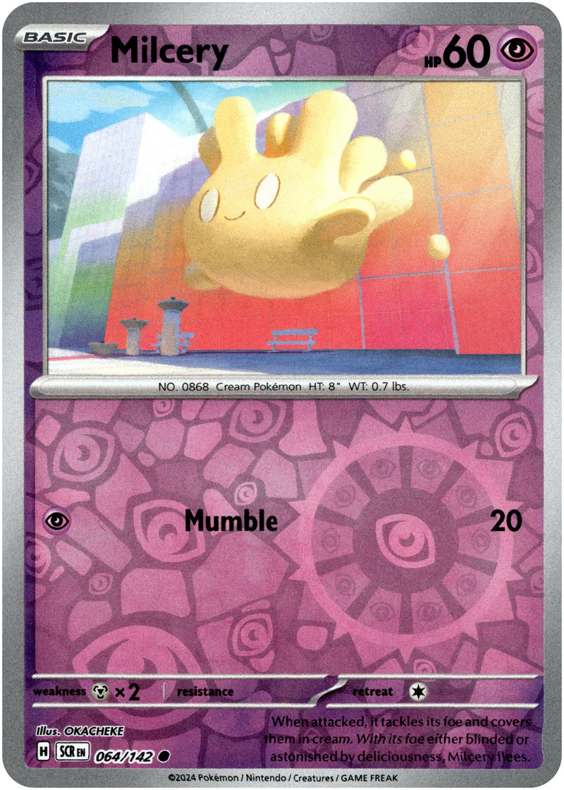 Milcery 064/142 Scarlet and Violet Stellar Crown Reverse Holo Common Pokemon Card