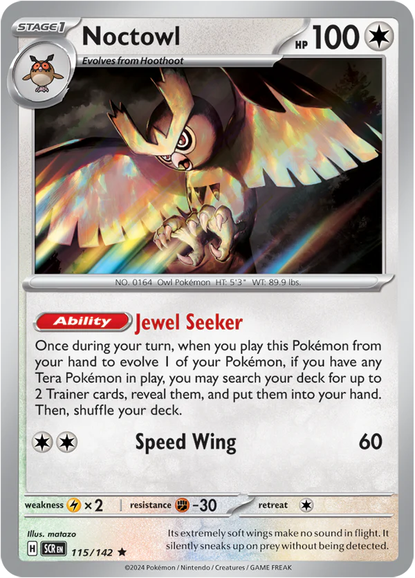 Noctowl 115/142 Scarlet and Violet Stellar Crown Holo Rare Pokemon Card
