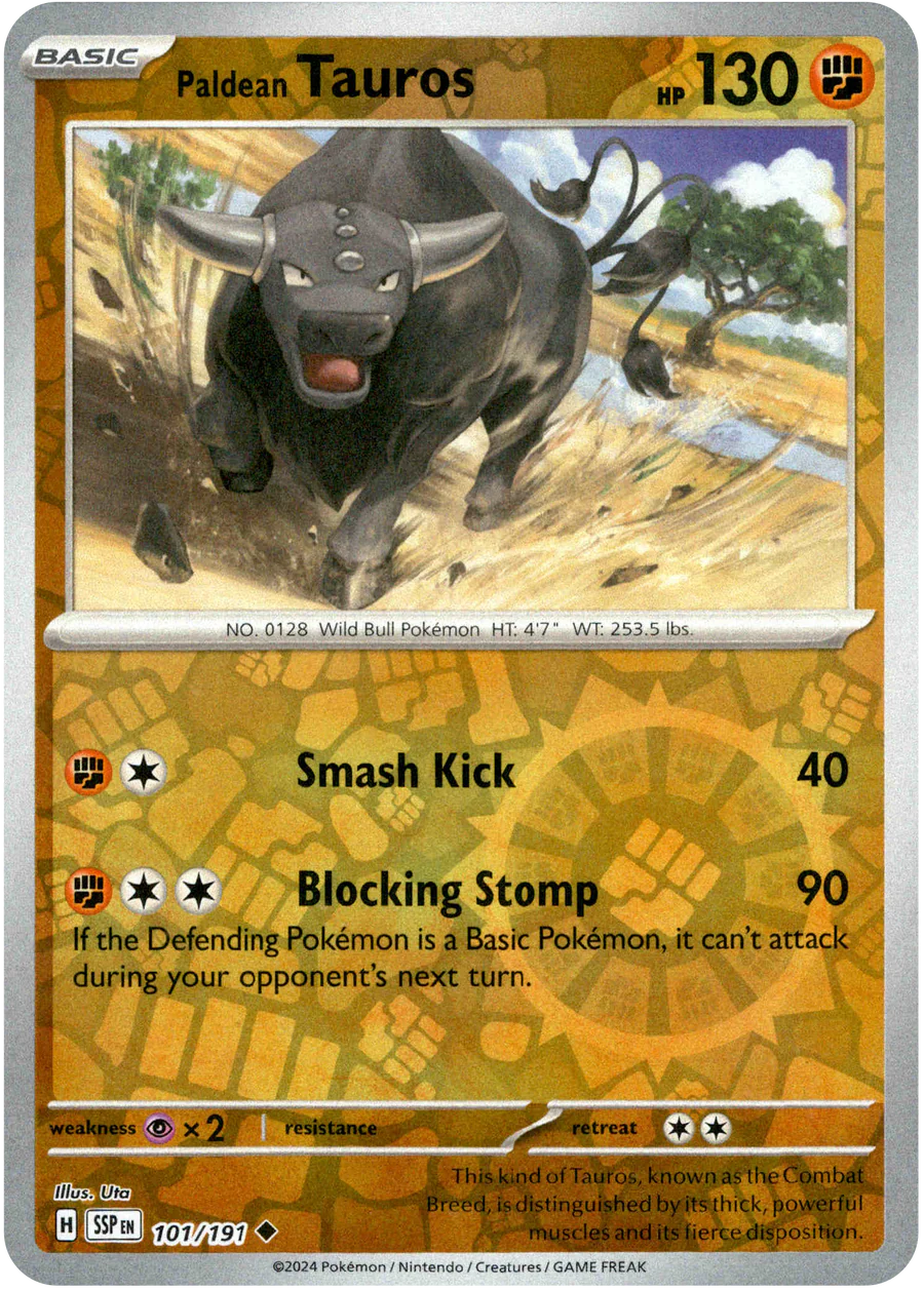 Paldean Tauros 101/191 Scarlet and Violet Surging Sparks Reverse Holo Uncommon Pokemon Card