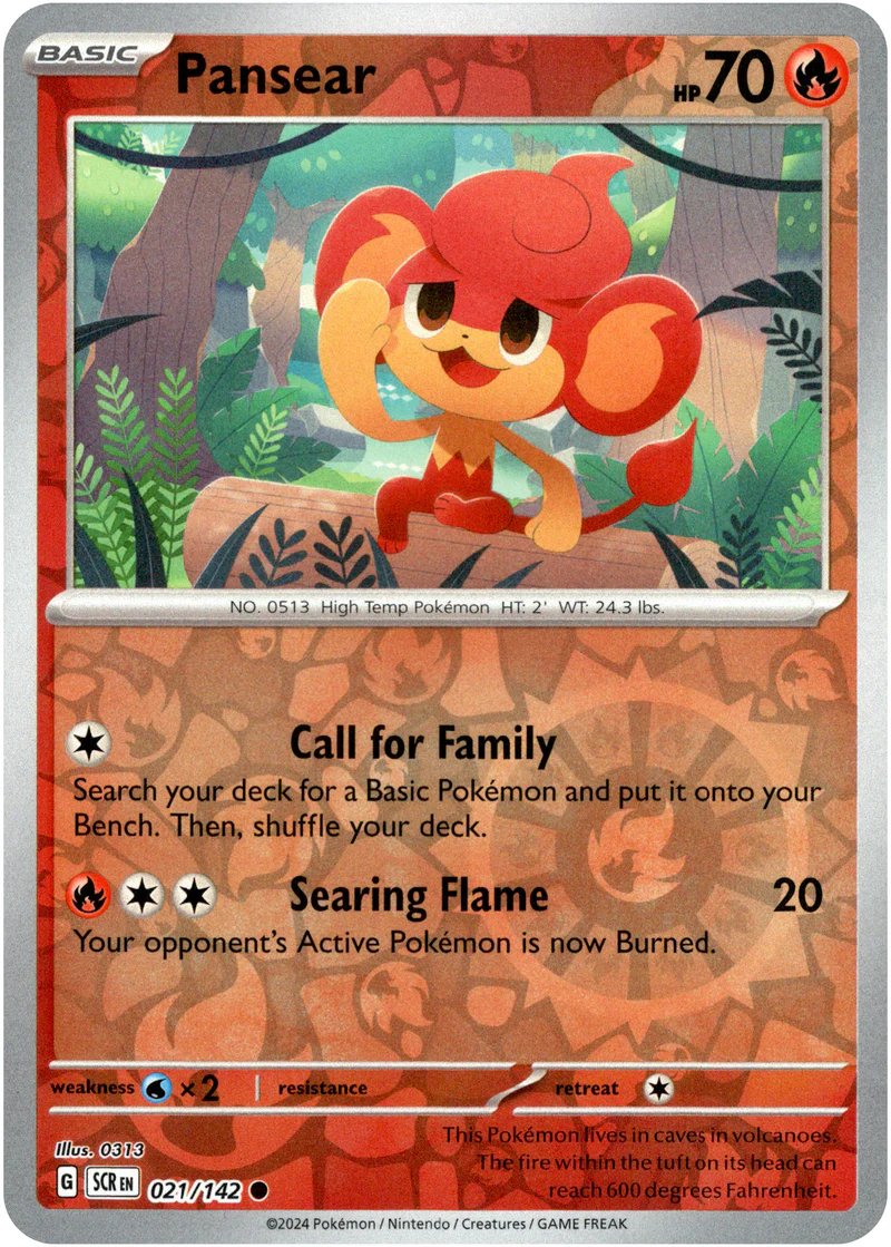 Pansear 021/142 Scarlet and Violet Stellar Crown Reverse Holo Common Pokemon Card