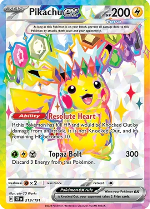 Pikachu ex 219/191 Scarlet and Violet Surging Sparks Full Art Shiny Rare Pokemon Card