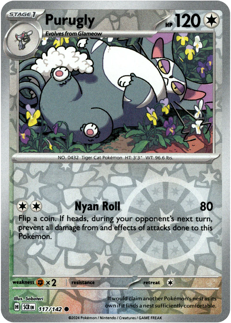 Purugly 117/142 Scarlet and Violet Stellar Crown Reverse Holo Common Pokemon Card