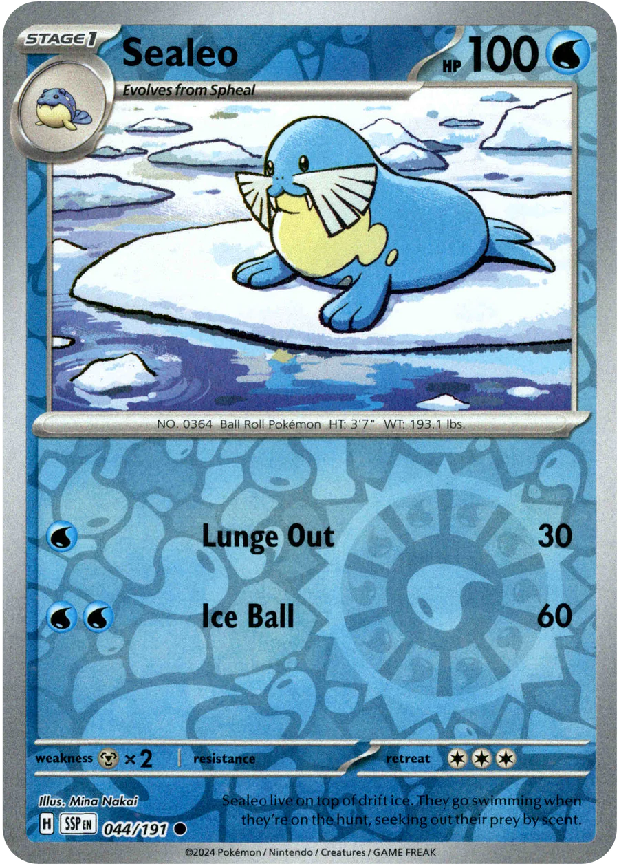 Sealeo 044/191 Scarlet and Violet Surging Sparks Reverse Holo Common Pokemon Card