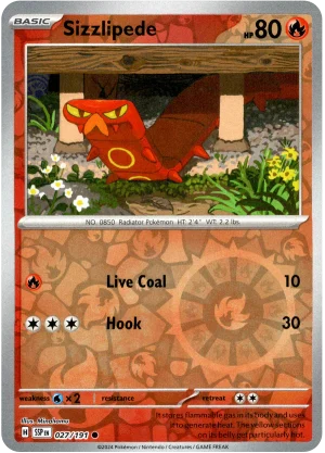 Sizzlipede 027/191 Scarlet and Violet Surging Sparks Reverse Holo Common Pokemon Card