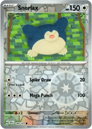 Snorlax 144/191 Scarlet and Violet Surging Sparks Reverse Holo Common Pokemon Card