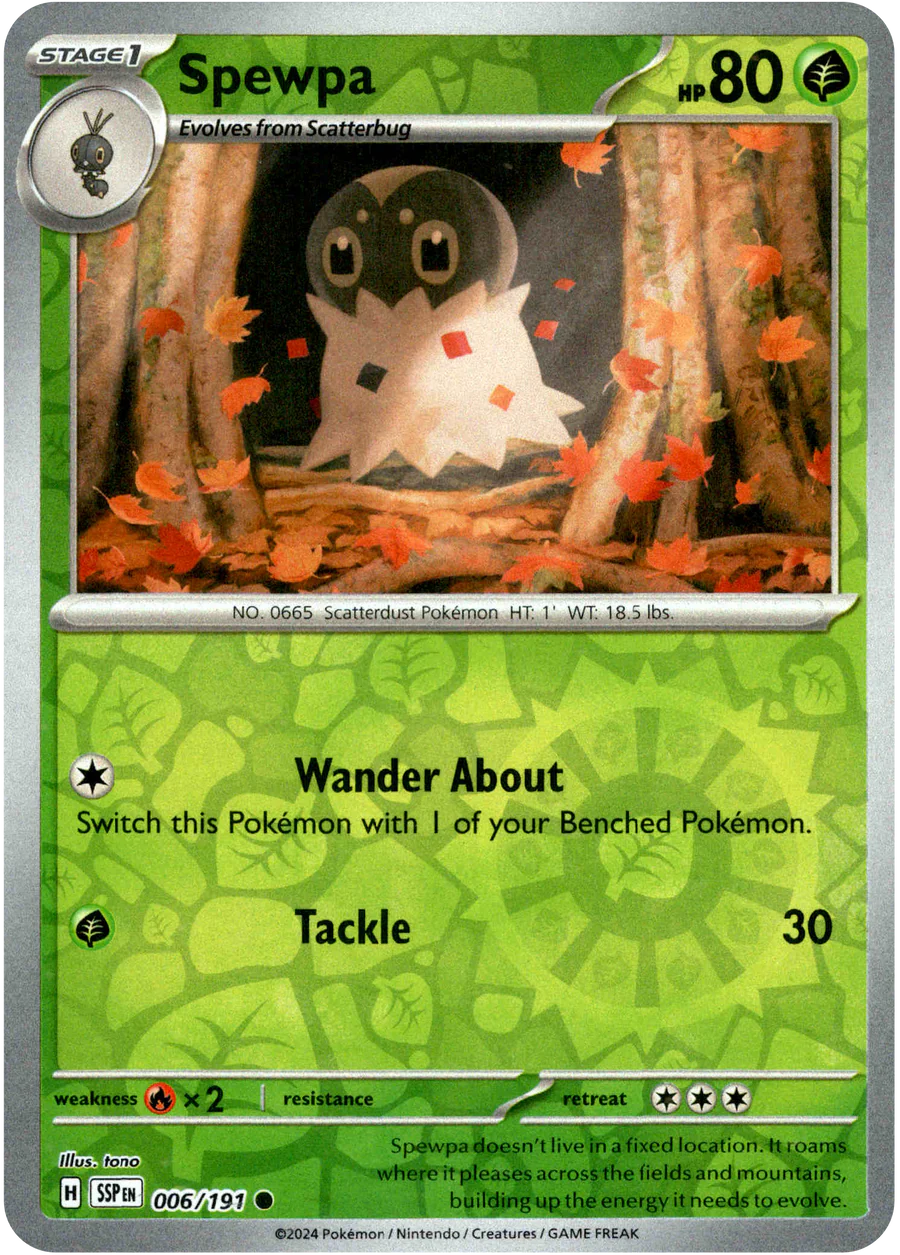Spewpa 006/191 Scarlet and Violet Surging Sparks Reverse Holo Common Pokemon Card