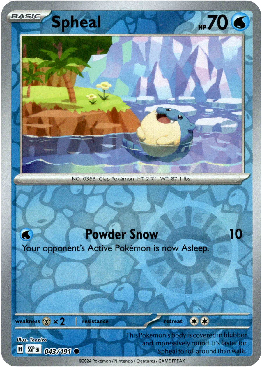 Spheal 043/191 Scarlet and Violet Surging Sparks Reverse Holo Common Pokemon Card