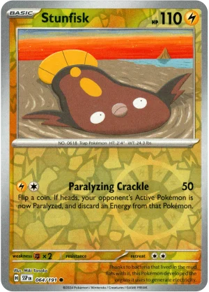 Stunfisk 064/191 Scarlet and Violet Surging Sparks Reverse Holo Common Pokemon Card