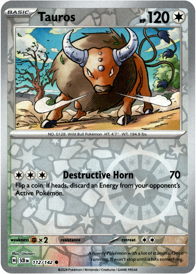 Tauros 112/142 Scarlet and Violet Stellar Crown Reverse Holo Common Pokemon Card