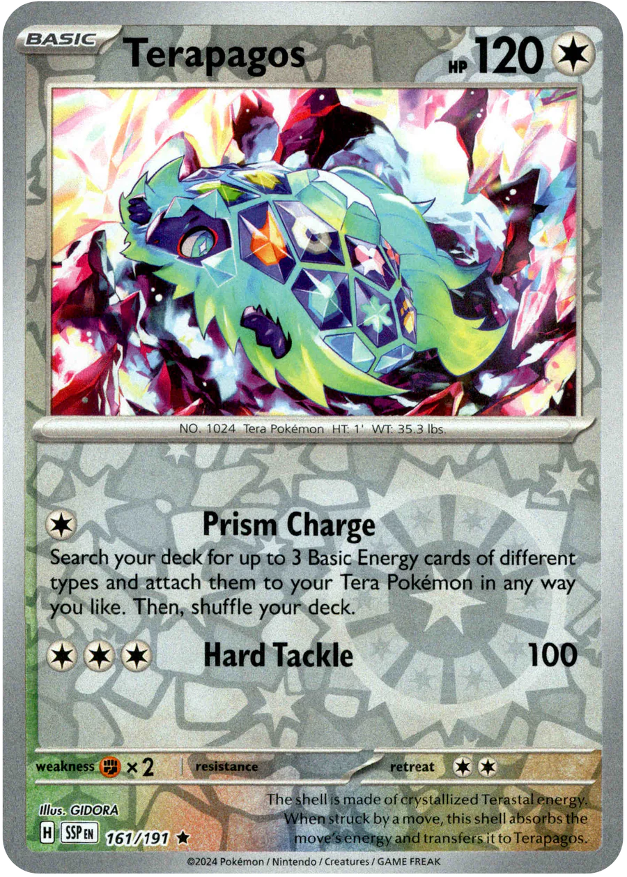 Terapagos 161/191 Scarlet and Violet Surging Sparks Reverse Holo Rare Pokemon Card