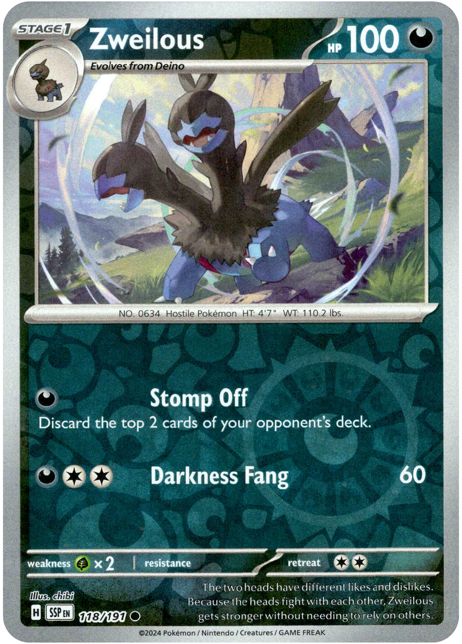 Zweilous 118/191 Scarlet and Violet Surging Sparks Reverse Holo Common Pokemon Card