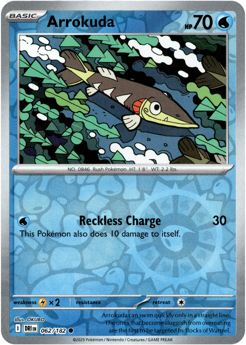 Arrokuda 062/182 Scarlet and Violet Destined Rivals Reverse Holo Common Pokemon Card