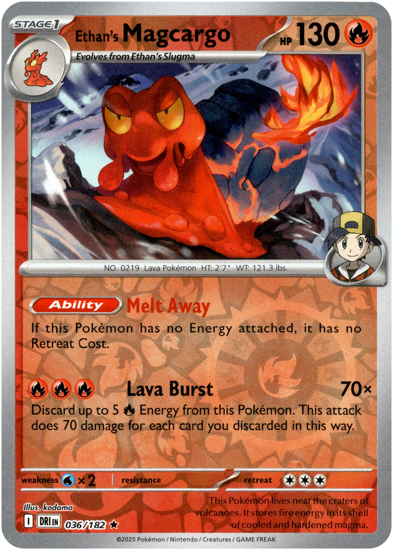 Ethan's Magcargo 036/182 Scarlet and Violet Destined Rivals Reverse Holo Rare Pokemon Card