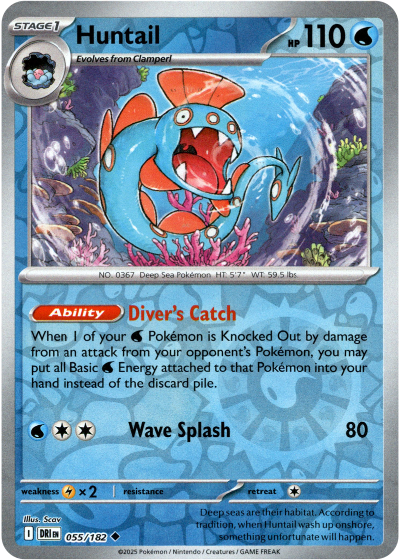 Huntail 055/182 Scarlet and Violet Destined Rivals Reverse Holo Uncommon Pokemon Card