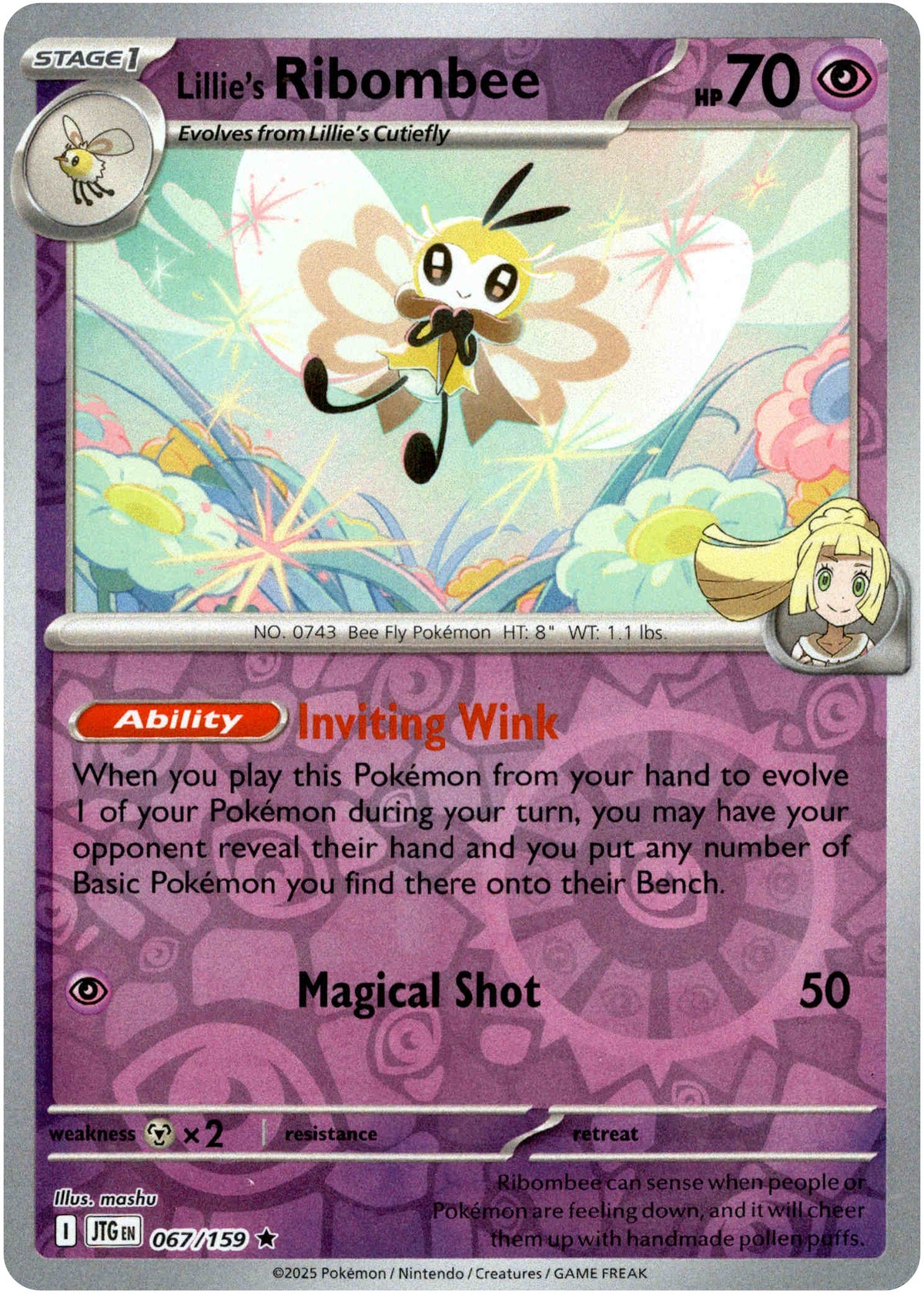 Lillie's Ribombee 067/159 Scarlet and Violet Journey Together Reverse Holo Rare Pokemon Card
