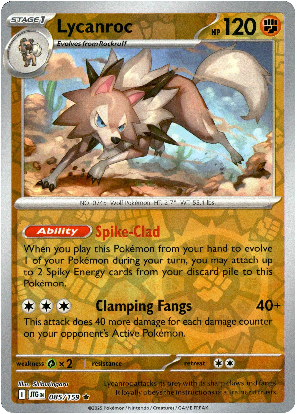 Lycanroc 085/159 Scarlet and Violet Journey Together Reverse Holo Rare Pokemon Card