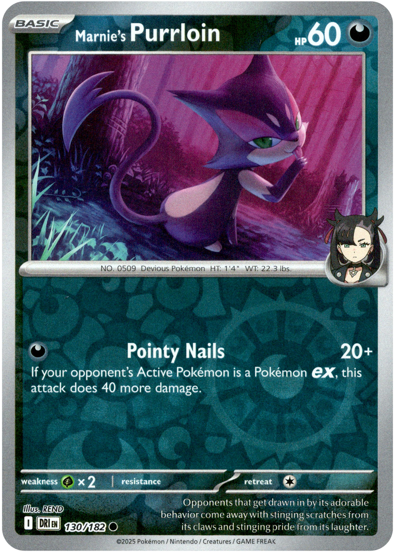 Marnie's Purrloin 130/182 Scarlet and Violet Destined Rivals Reverse Holo Common Pokemon Card
